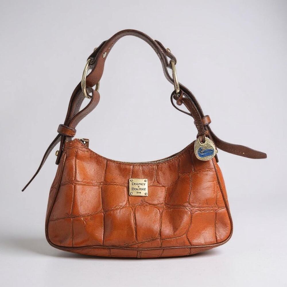 Vintage Dooney & Bourke Croco Leather Shoulder Bag - Coral Orange